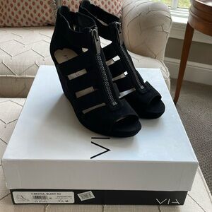 Via Spiga Bevina black suede wedges